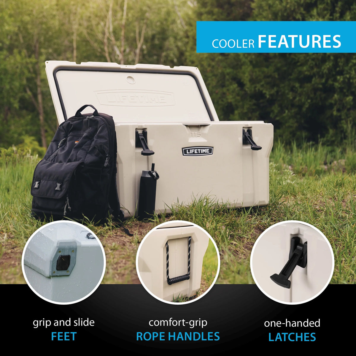 Lifetime 65 qt Bear-Resistant Camping Cooler, Premium High Performance, Ice Retention, Hard Cooler, 75 Can Capacity, Arctic White (91108)