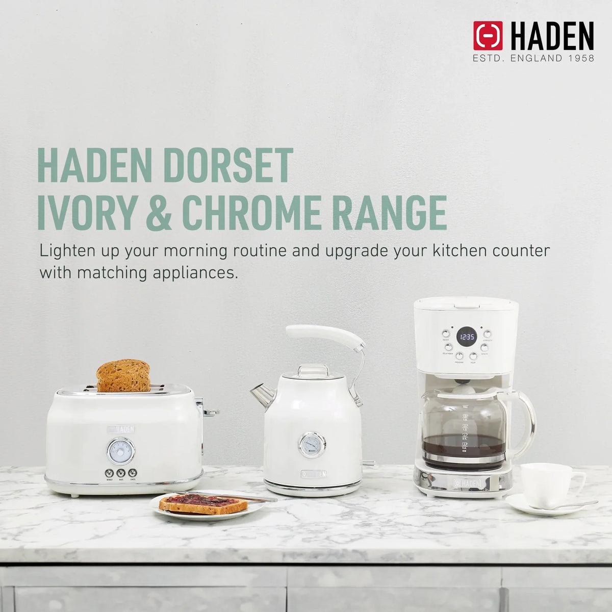 2026 NewHaden Dorset 1.7 Liter Electric Water Kettle with Base, Putty & Chrome