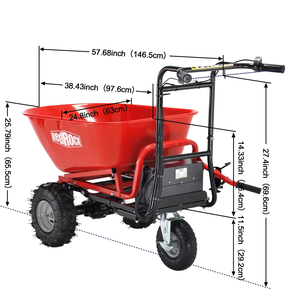 2026 NewRedRock Wheelbarrow Utility Cart Electric Powered Cart 48V28Ah 500W Capacity 500lbs (230kg) Material Debris Hauler 1000lbs Towing