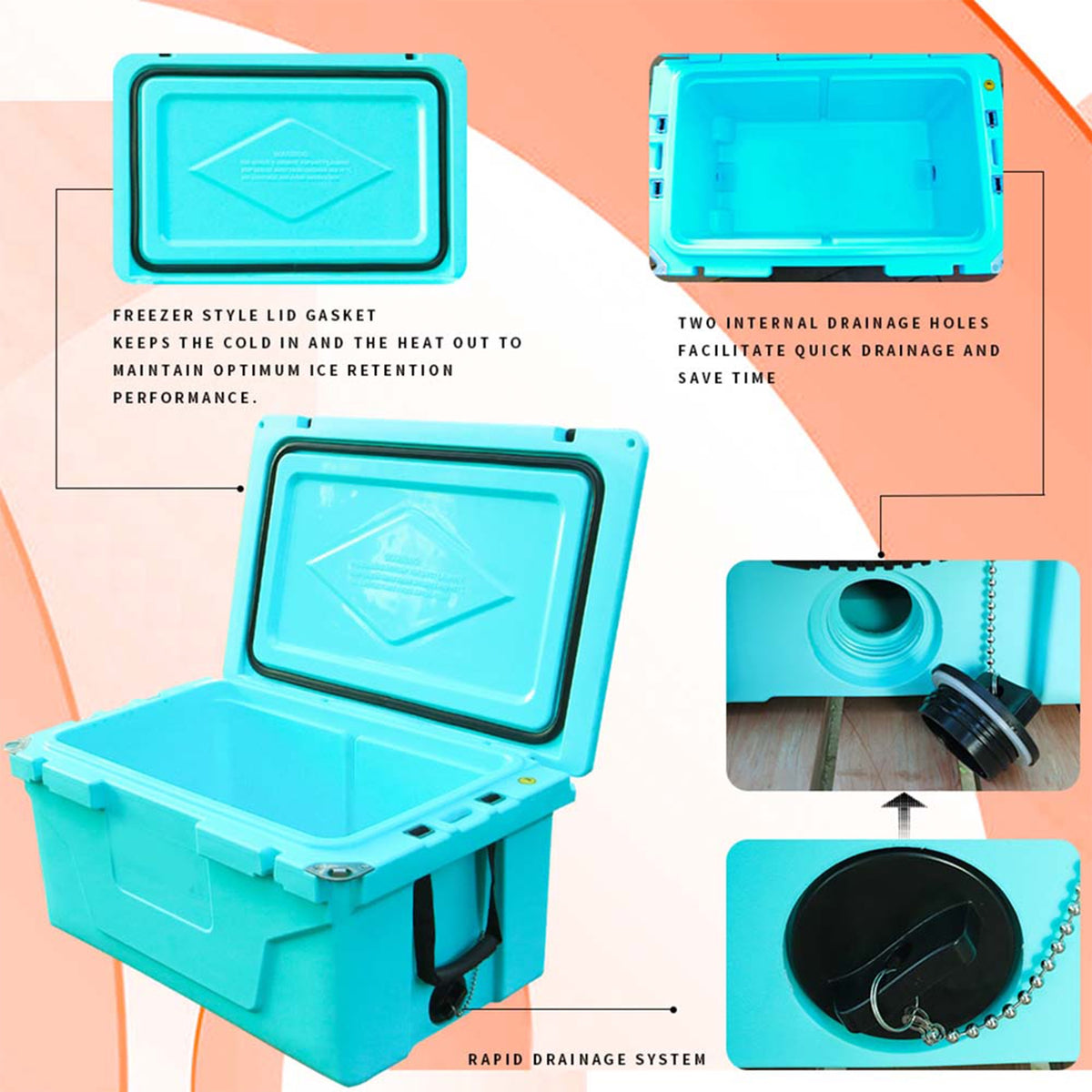 Segmart 65QT Hard Insulated Portable Cooler for Camping, Ultra-Light Insulated Ice Chest Box with 2 Wheels, Leak-Proof Cooler for Drink, Beverage, Beach, Camping, Picnic, Barbecue, Khaki