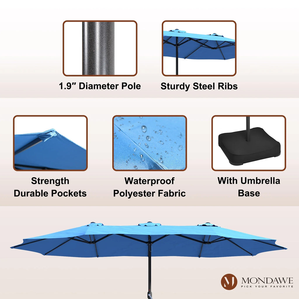 2026 NewMondawe 15ft Patio Umbrella Rectangular Outdoor Market Umbrella with Base and LED Lights Beige