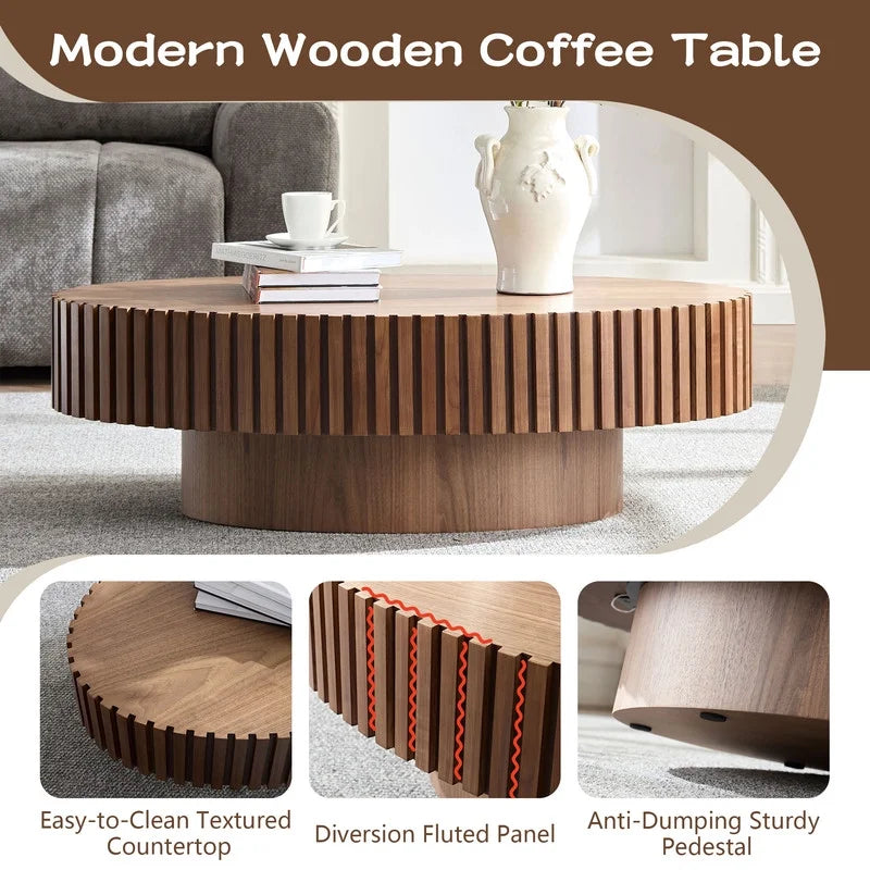 2026 NewFFH 43.7 inch Oval Coffee Table for Living Room,Handcraft Rustic Corner Coffee Table Nature Wood Relief Sturdy Pedestal for Apartmen,Side Table Centre Table,Nature Wood