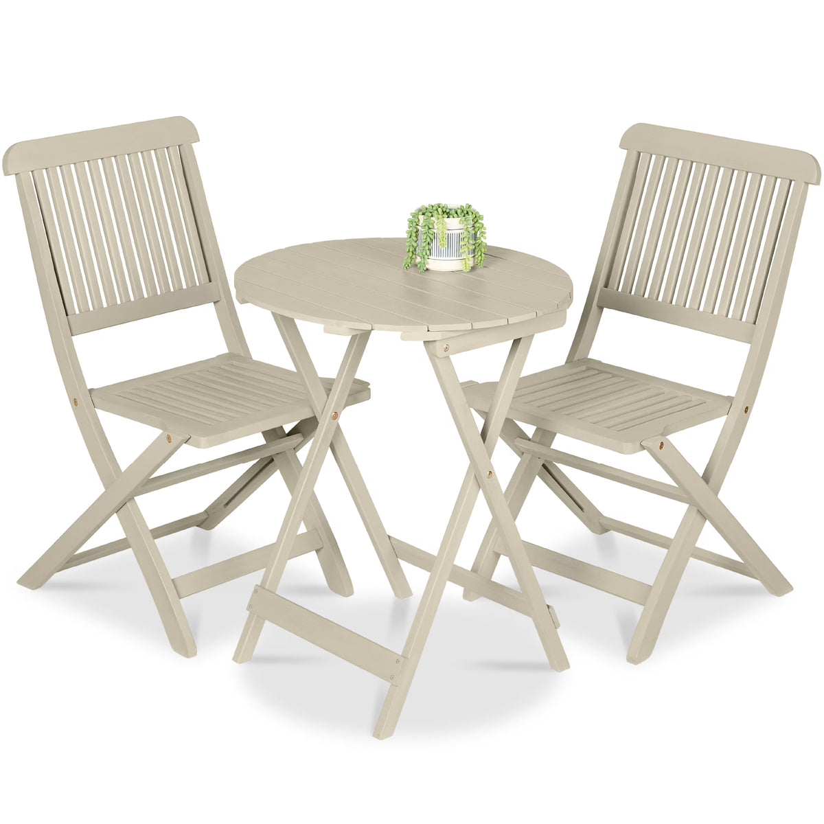 2026 NewBest Choice Products 3-Piece Acacia Wood Bistro Set, Folding Patio Furniture w/ 2 Chairs, Table - Natural
