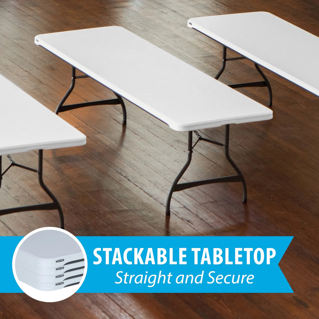 Lifetime (4) 8-Foot Rectangle Stacking Tables and (32) Chairs Combo Indoor/Outdoor Commercial Grade, White Granite (80410)