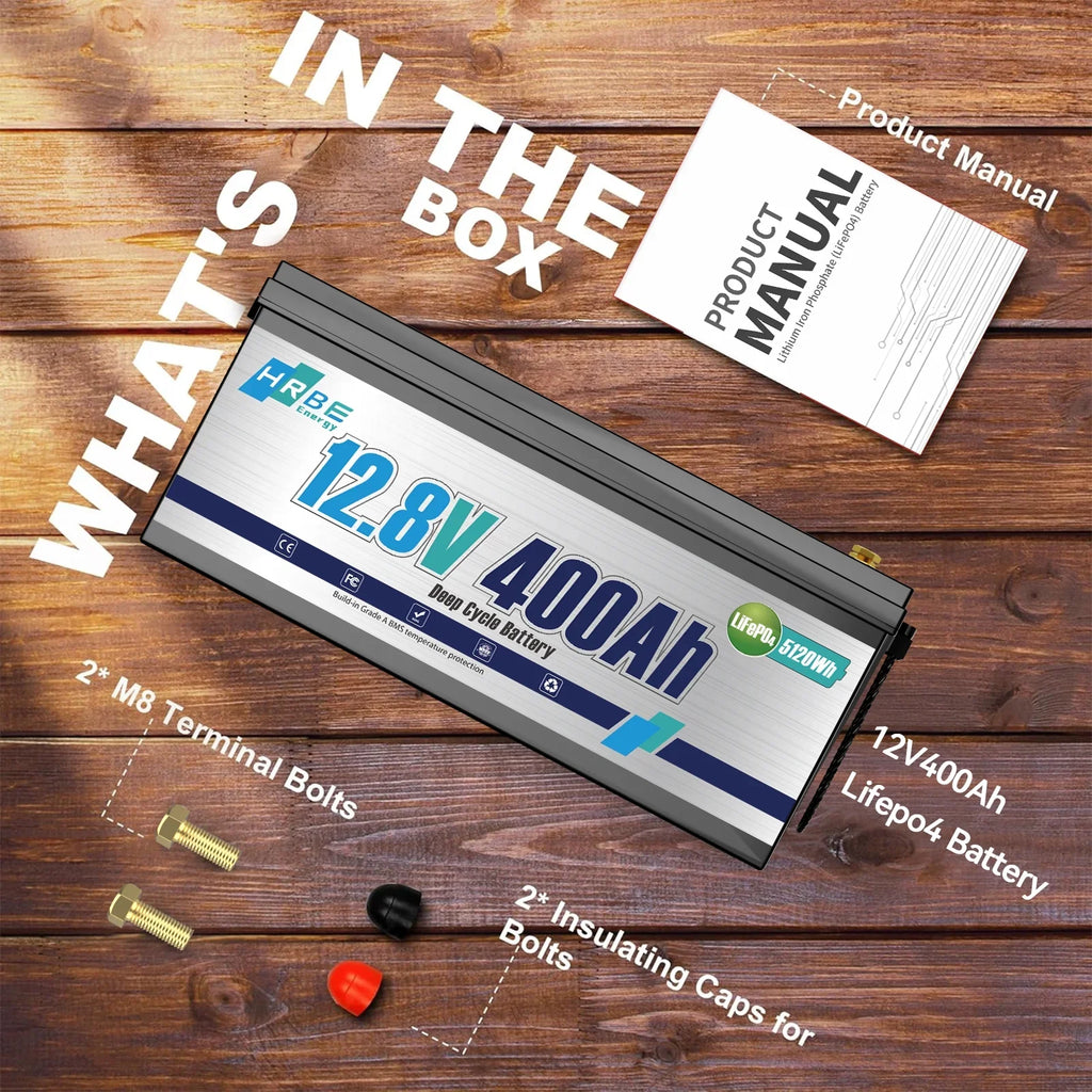 2026 New12V 400Ah LiFePO4 Lithium Battery,5120Wh,3200W Max,15000+ Deep Cycles Group 8D Battery,for RV Solar Fishing Trolling Motor Marine,Built in 200A BMS