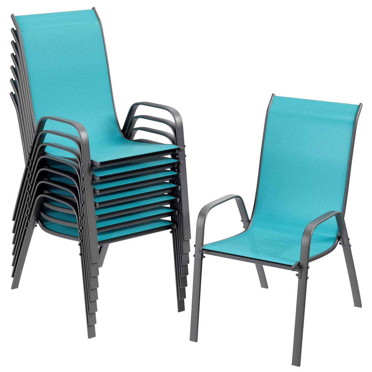 2026 NewArlopu 8Pcs Patio Dining Chairs Outdoor Stackable Armrest Chairs for Lawn Garden Backyard