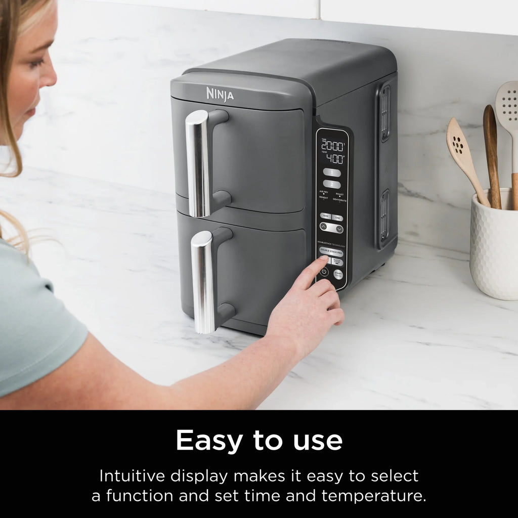 2026 NewNinja DoubleStack XL 2-Basket Air Fryer, DoubleStack Technology Cooks 4 Foods at Once, Space Saving Design, 10 QT, 4-in-1, Smart Finish & Match Cook, SL400