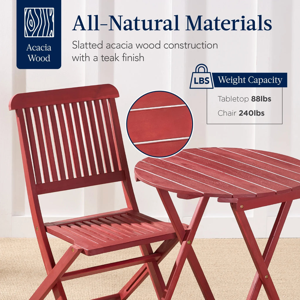 2026 NewBest Choice Products 3-Piece Acacia Wood Bistro Set, Folding Patio Furniture w/ 2 Chairs, Table - Natural