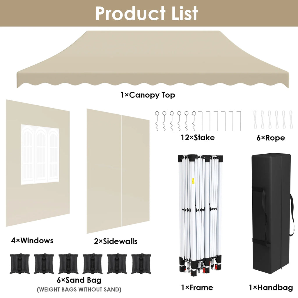 LAZY BUDDY 10'x20' Pop up Canopy Tent with 6 Sidewalls, Heavy Duty Outdoor Canopy Tent Commercial Instant Folding Sun Shelter for Party, Wedding, Camping