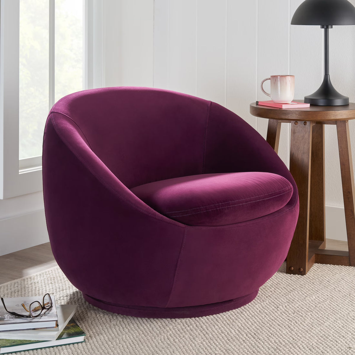 2026 NewBetter Homes & Gardens Mira Swivel Accent Chair, Cream Shearling