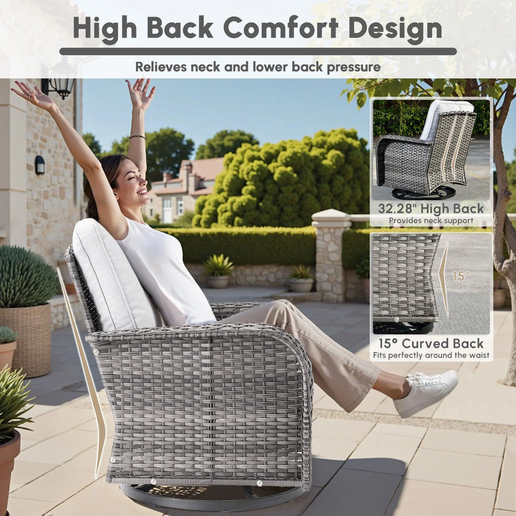2026 NewOvios 5 Pieces Outdoor Patio Furniture Set High Back All Weather Wicker Conversation Set with Swivel Chairs & Coffee Table, Dark Gray