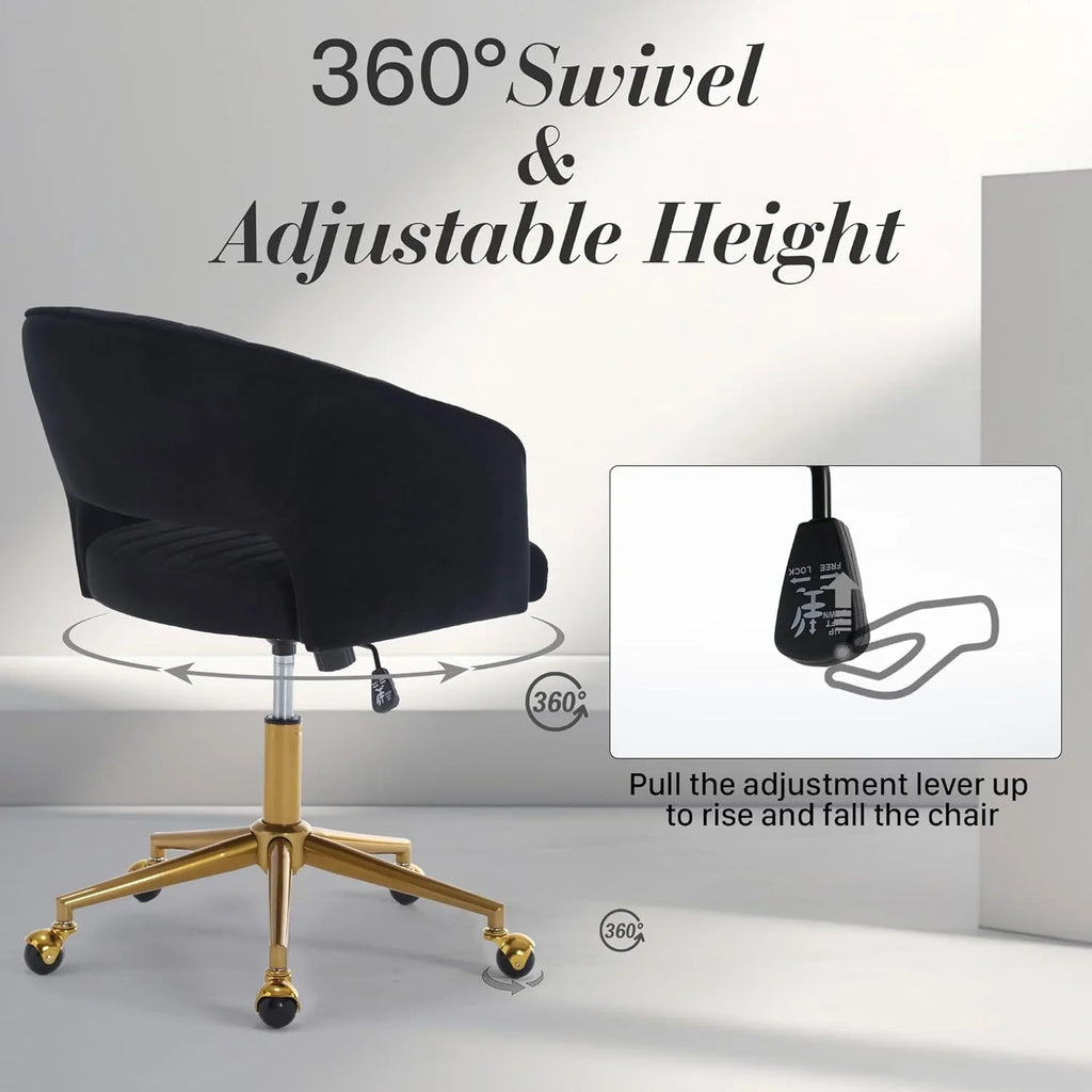 2026 NewHome Office Swivel Desk Chair, Modern Velvet Vanity Chair, Height Adjustable Armchair with Gold Base, Ergonomic Office Chair for Task Study Computer Room, Beige