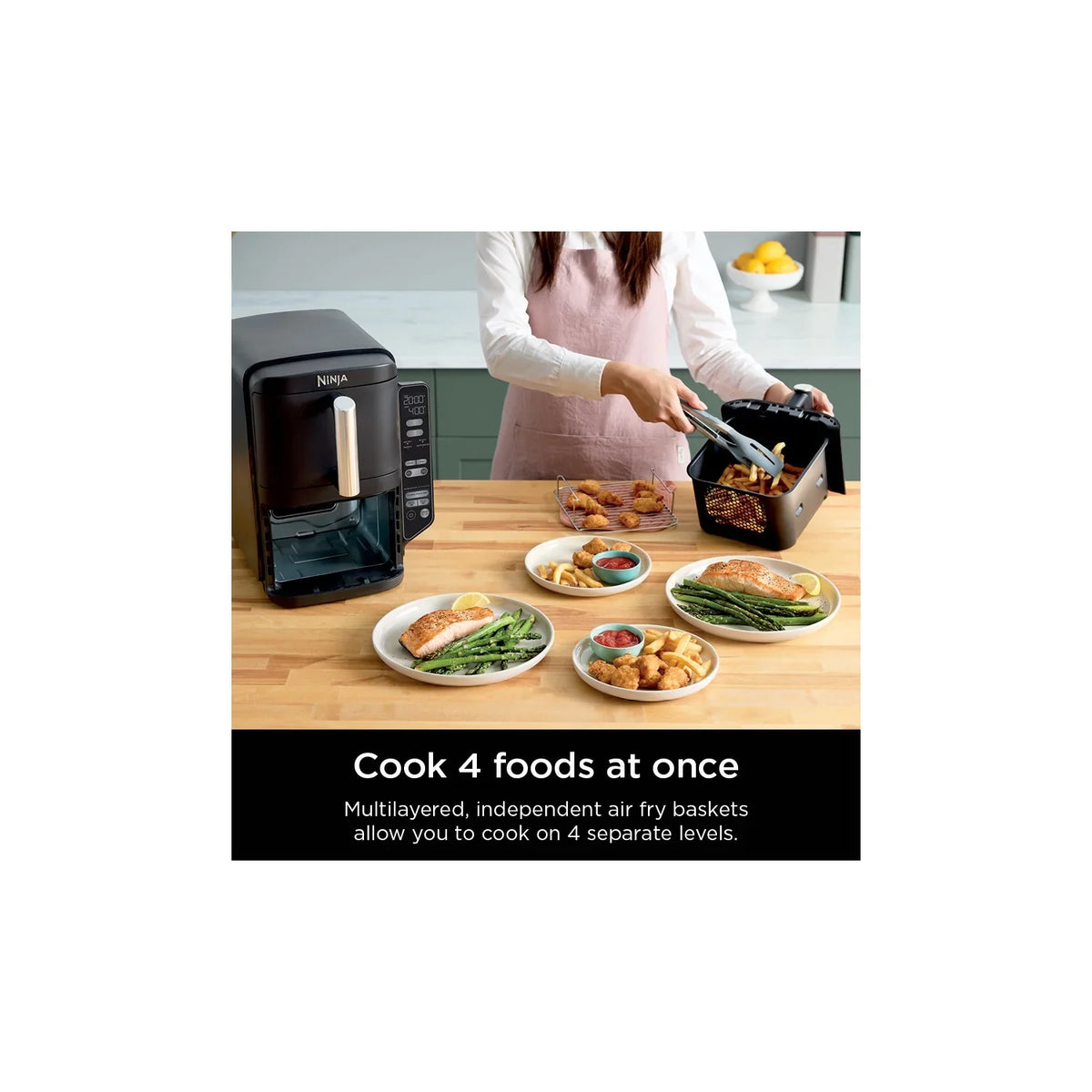 2026 NewNinja DoubleStack XL 2-Basket Air Fryer, DoubleStack Technology Cooks 4 Foods at Once, Space Saving Design, 10 QT, 4-in-1, Smart Finish & Match Cook, SL400