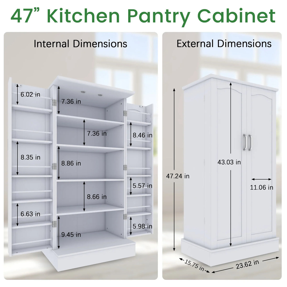2026 New47 Kitchen Pantry Cabinet, White Buffet Cupboards Sideboard with Doors & Adjustable Shelves, Kitchen