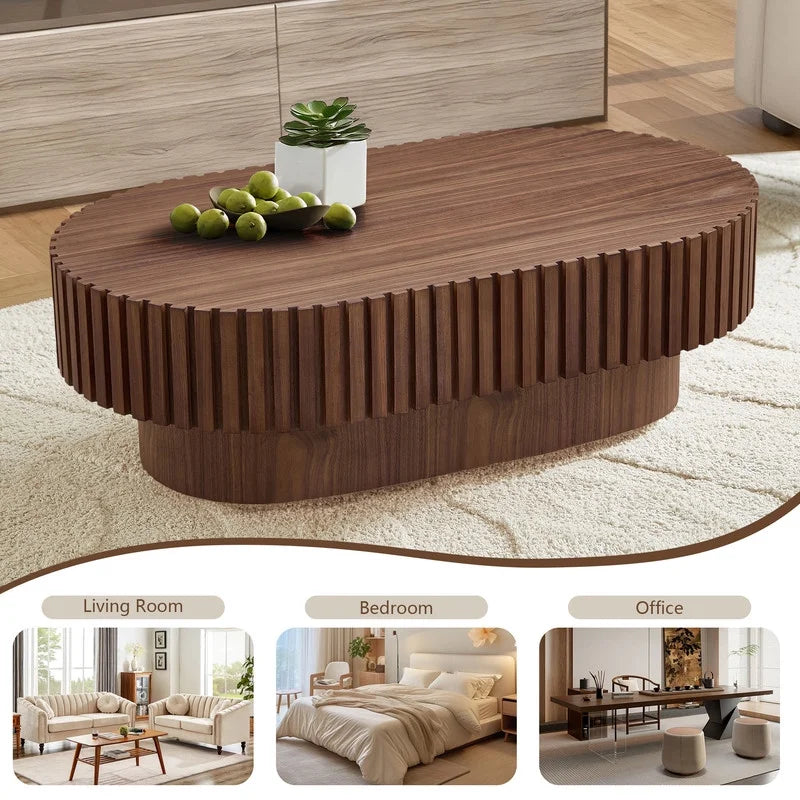 2026 NewFFH 43.7 inch Oval Coffee Table for Living Room,Handcraft Rustic Corner Coffee Table Nature Wood Relief Sturdy Pedestal for Apartmen,Side Table Centre Table,Nature Wood