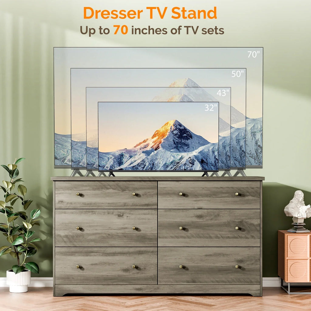 2026 NewKtaxon 6 Drawer Double Dresser Wood Dresser Storage Cabinet Drawer Organizer Chest Of Drawers, White