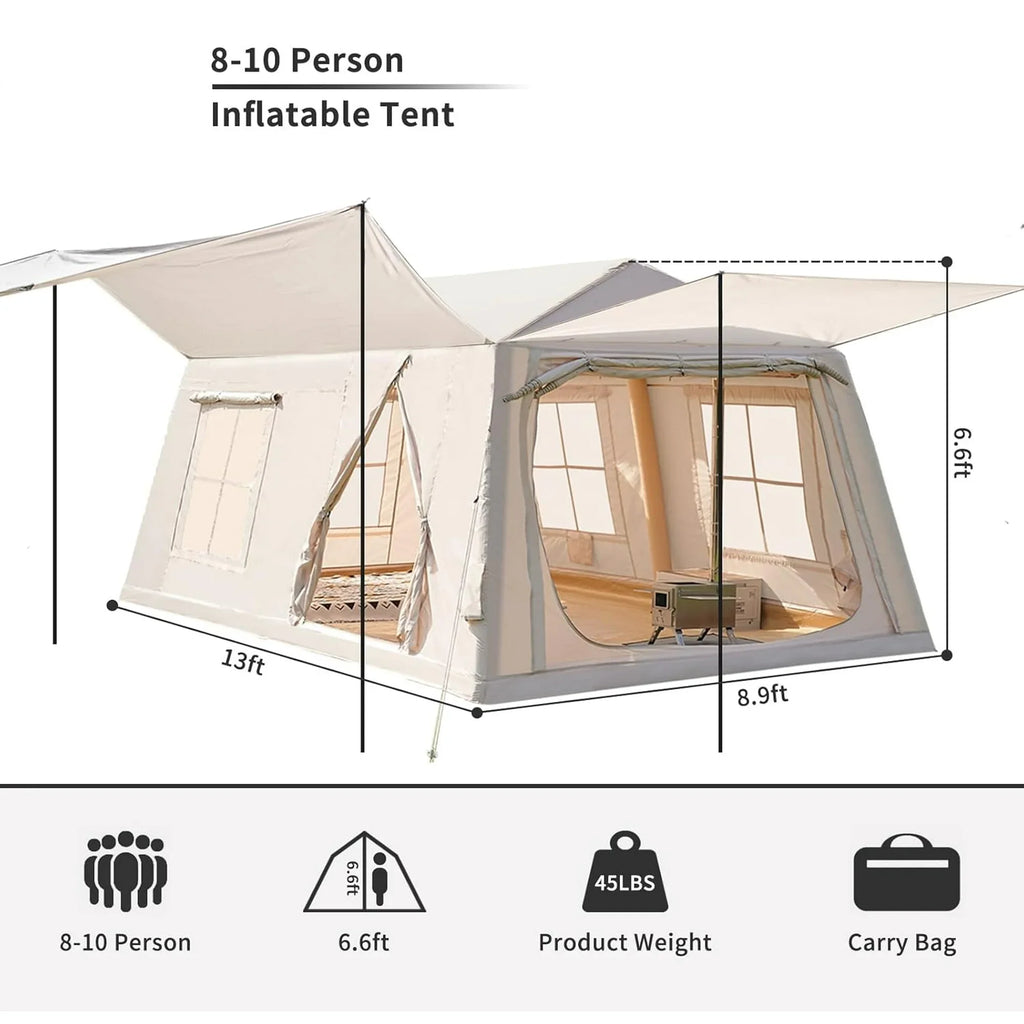 Zikebtuy 2/6/8 Person Inflatable Camping Tent, Easy Setup Blow Up Air Tent with Hand Pump, Waterproof 4-Season Glamping Tent with Large Mesh Windows & Oversized Canopy for Couples, Group & Family