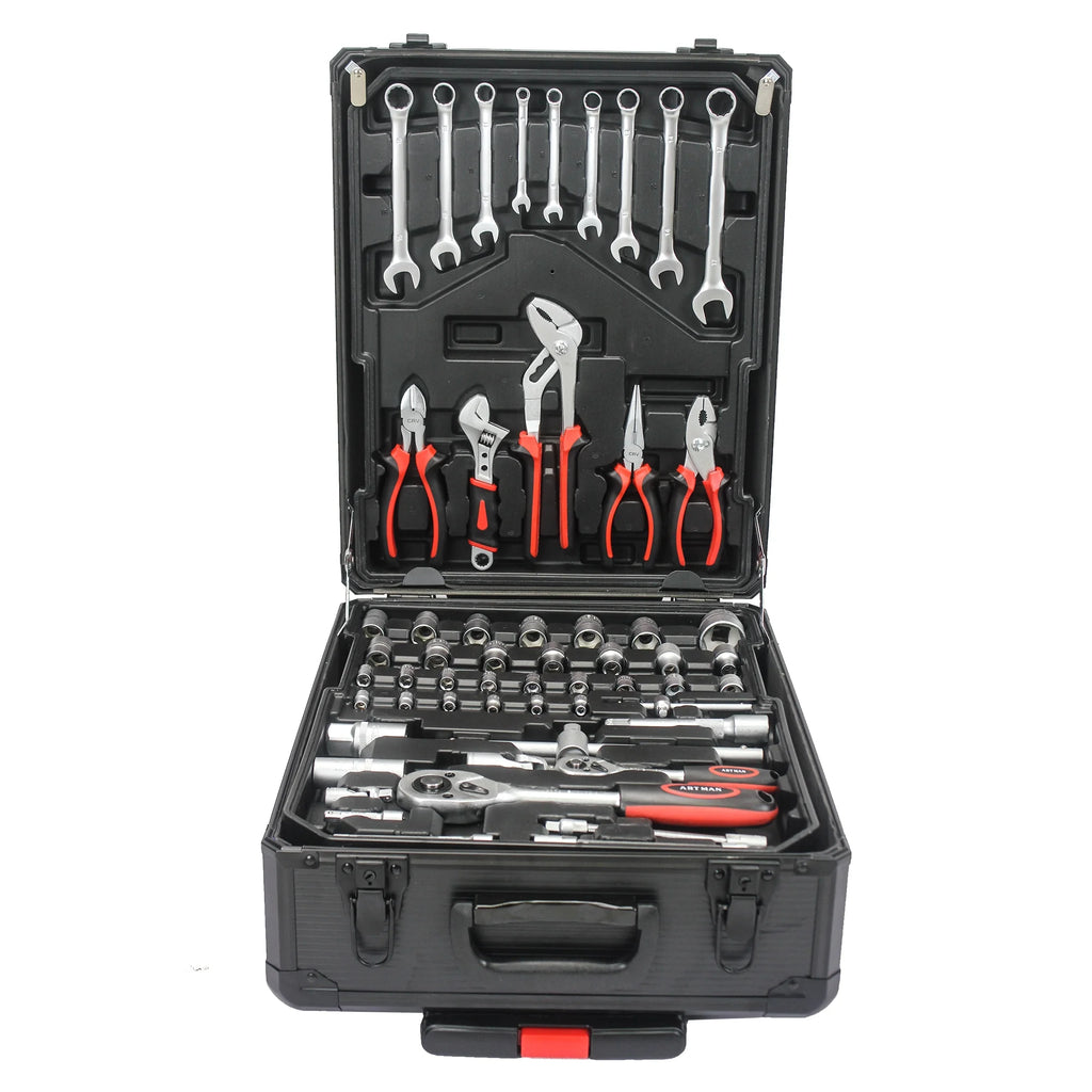 799 Pieces Professional Mechanics Hand Tool Set, Mobile Tool box on Wheels W/Ratchets&Socket, Screwdriver, Tongs, 4-layer Tool Case & Tool Kit, Silver