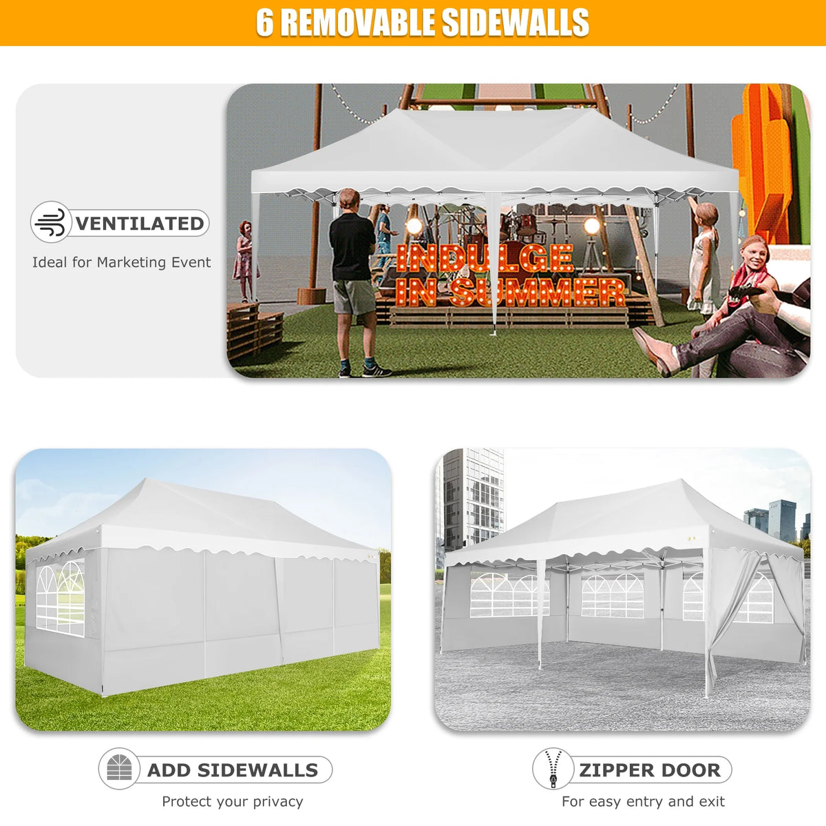 COBIZI 10X20 Pop up Canopy Tent with 6 Removable Side Walls Heavy Duty,Waterproof Adjustable Outdoor Event Party tent Parties,Commercial Instant Portable,Weddings,Camping,with Wheeled Bag,Gray