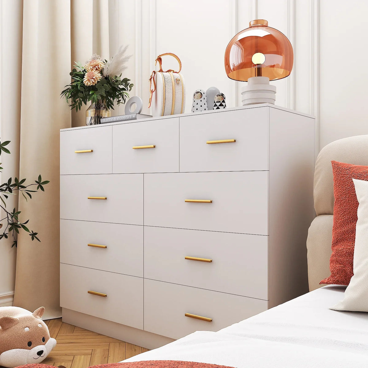 2026 NewKtaxon 6 Drawer Double Dresser Wood Dresser Storage Cabinet Drawer Organizer Chest Of Drawers, White