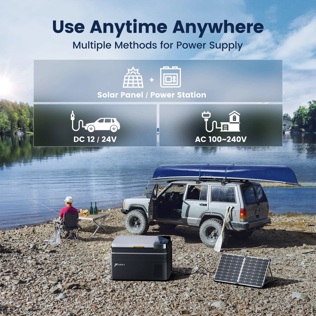 Hcalory 21L Car Refrigerator, 22 Qt Portable Freezer with Compressor, 12/24V DC & 110-240V AC Electric Cooler, -4-H-68-H Cooling Range for Car Truck RV Camping and Home Use, Black