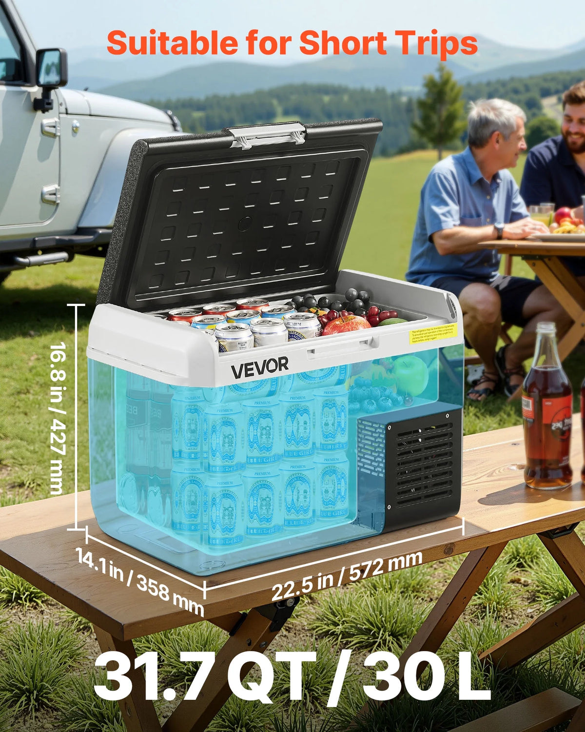 VEVOR 12 Volt Car Refrigerator, 31.7QT/30L Car Fridge, Portable Electric Cooler with -4-H~68-H Adjustable Temperature, 12/24V DC and 100- 240V AC Compressor Freezer for Outdoor, Camping, Travel, RV