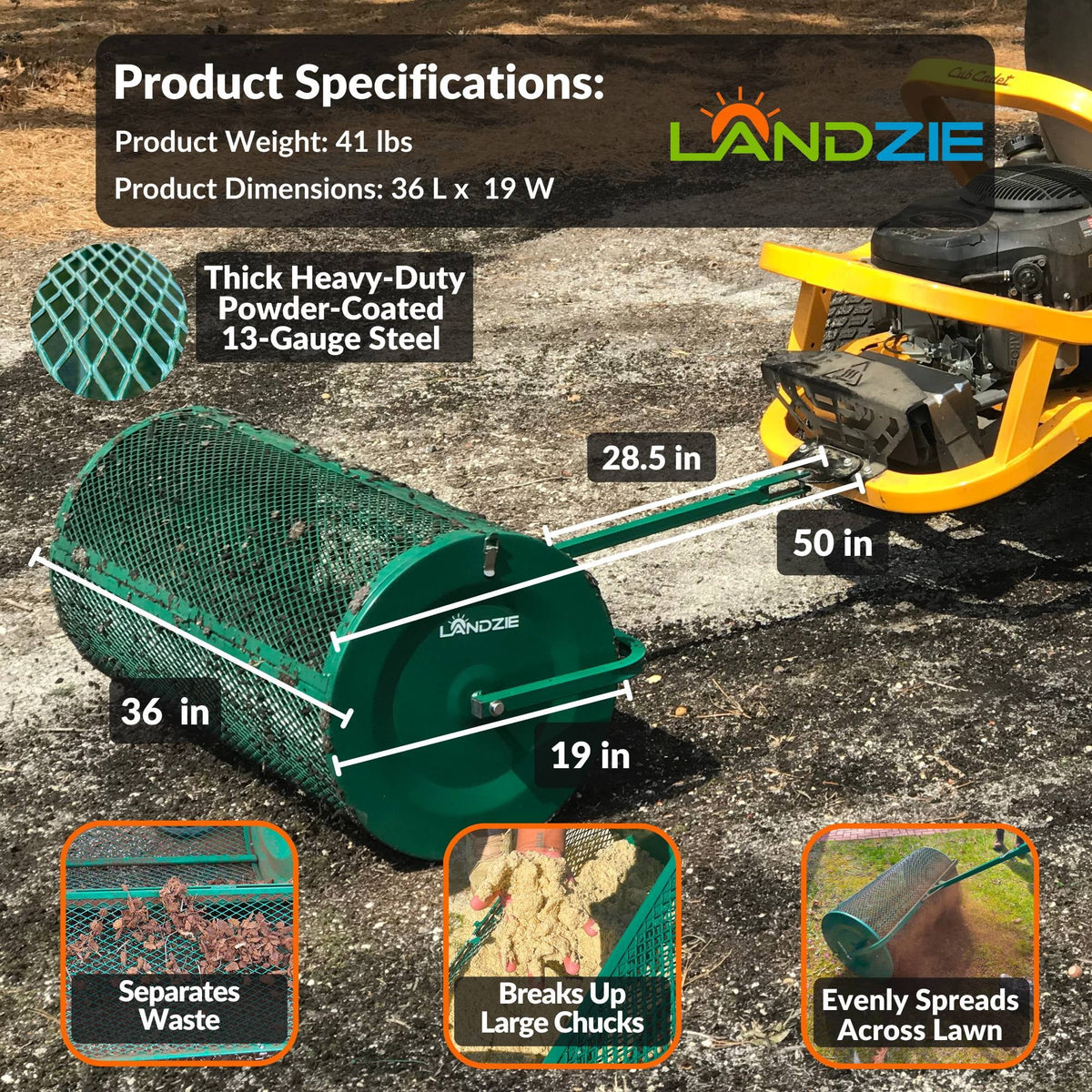 2026 NewLandzie Compost Spreader 24 Inch Walk-Behind Lawn & Garden Spreader with Metal Mesh Basket