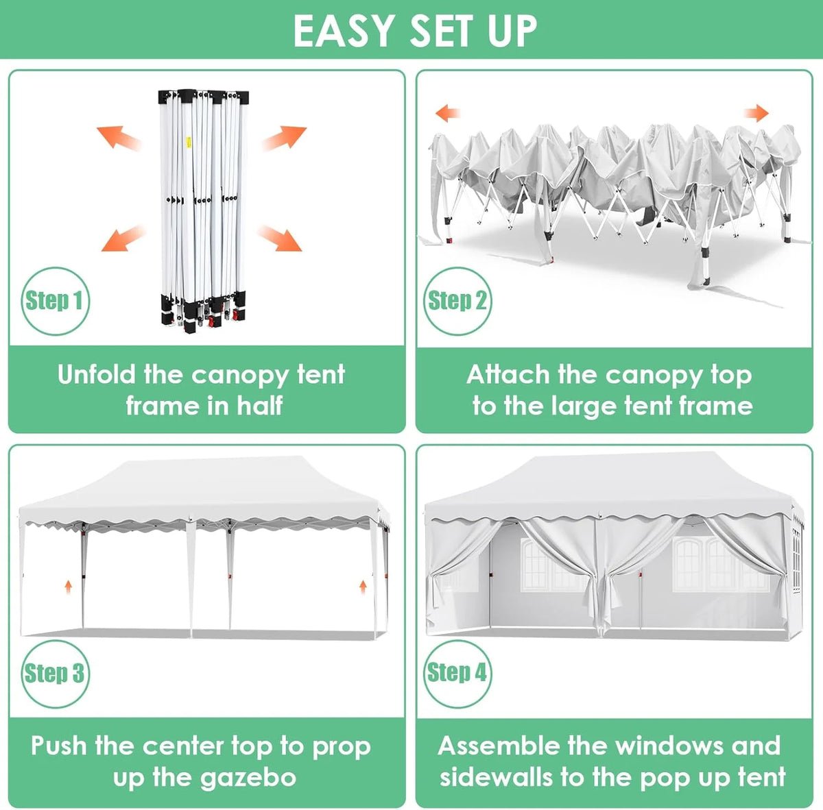 LAZY BUDDY 10'x20' Pop up Canopy Tent with 6 Sidewalls, Heavy Duty Outdoor Canopy Tent Commercial Instant Folding Sun Shelter for Party, Wedding, Camping