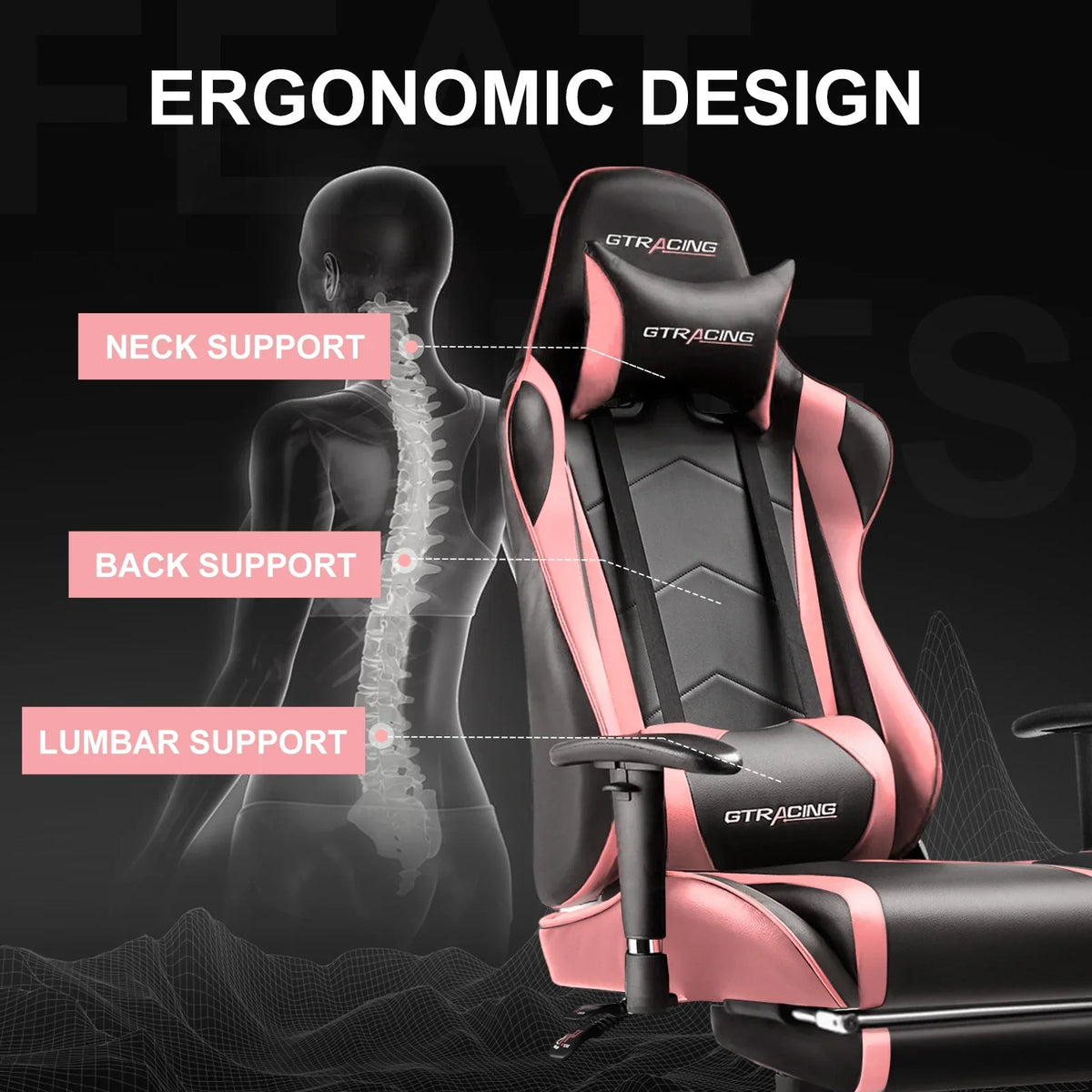 2026 NewGTRACING Gaming Chair, Ergonomic Office Desk Chair with Lumbar Support, PU Leather, Footrest & Adjustable Headrest, Red