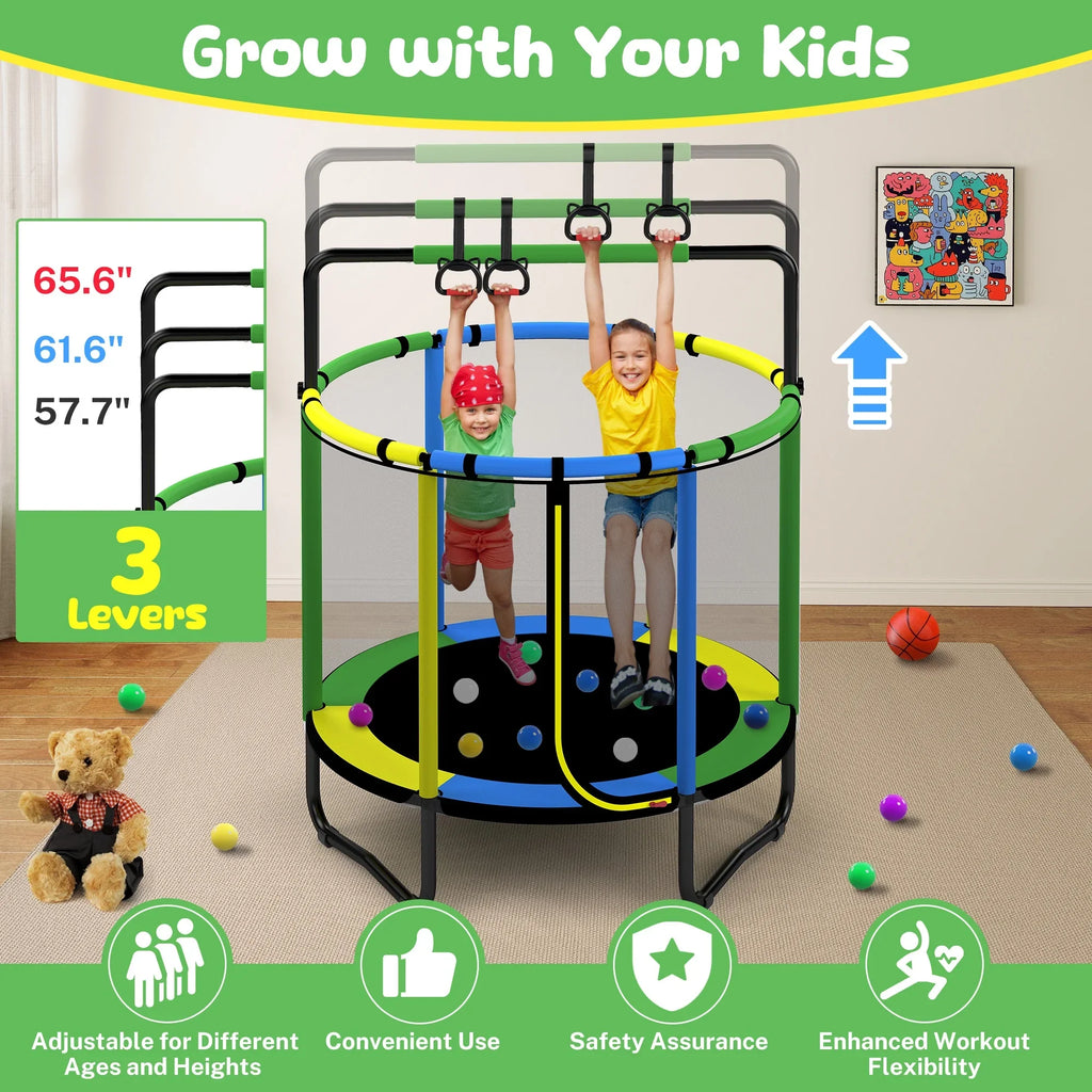 2026 NewMini Round Trampoline for Kids with Basketball Hoop, SEGMART 55'' Indoor Outdoor Toddler Trampoline with Enclosure Net, Swing, Sandbag, Ring, Ocean Balls, Small Trampoline Gift for Boys Girls, Blue