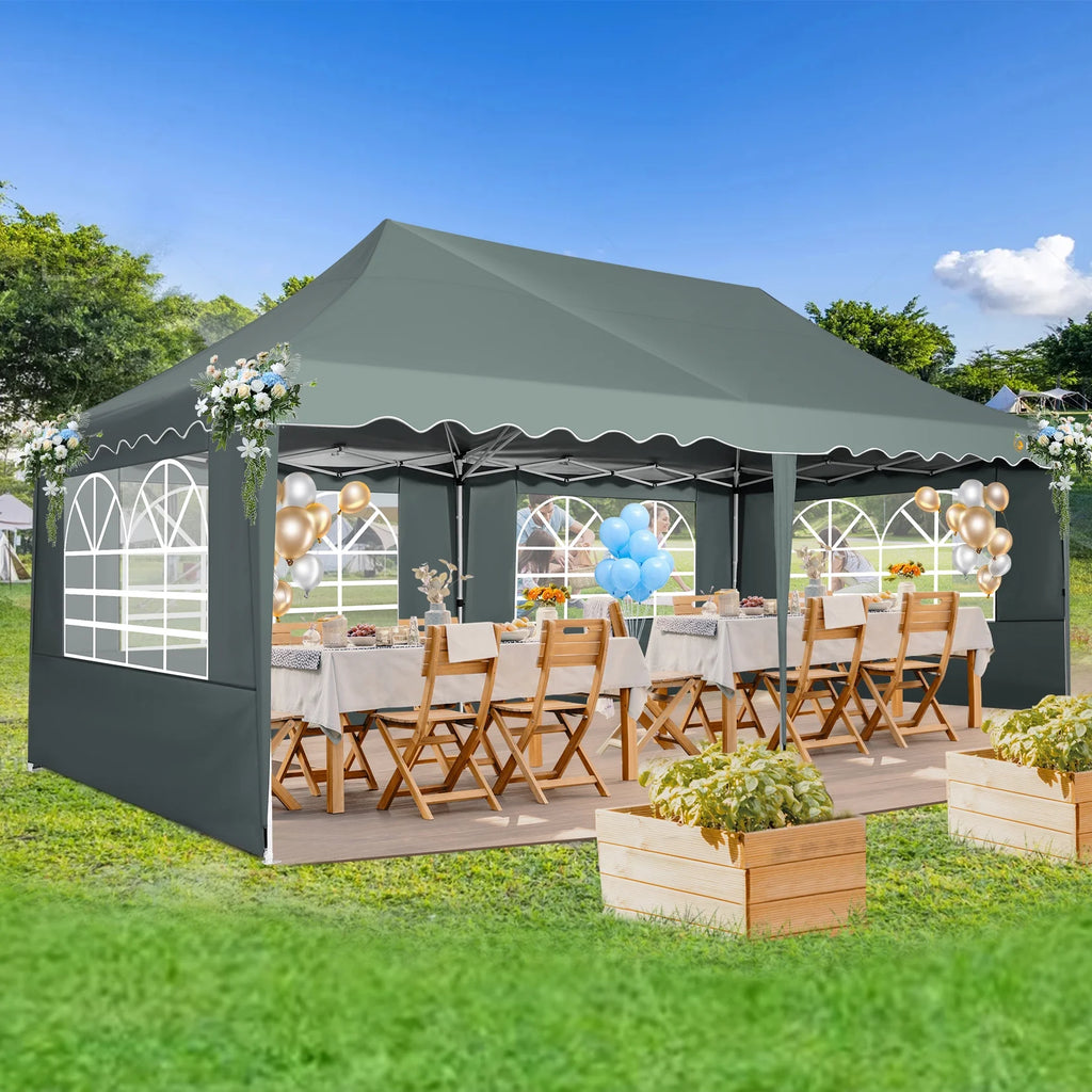 COBIZI 10X20 Pop up Canopy Tent with 6 Removable Side Walls Heavy Duty,Waterproof Adjustable Outdoor Event Party tent Parties,Commercial Instant Portable,Weddings,Camping,with Wheeled Bag,Gray