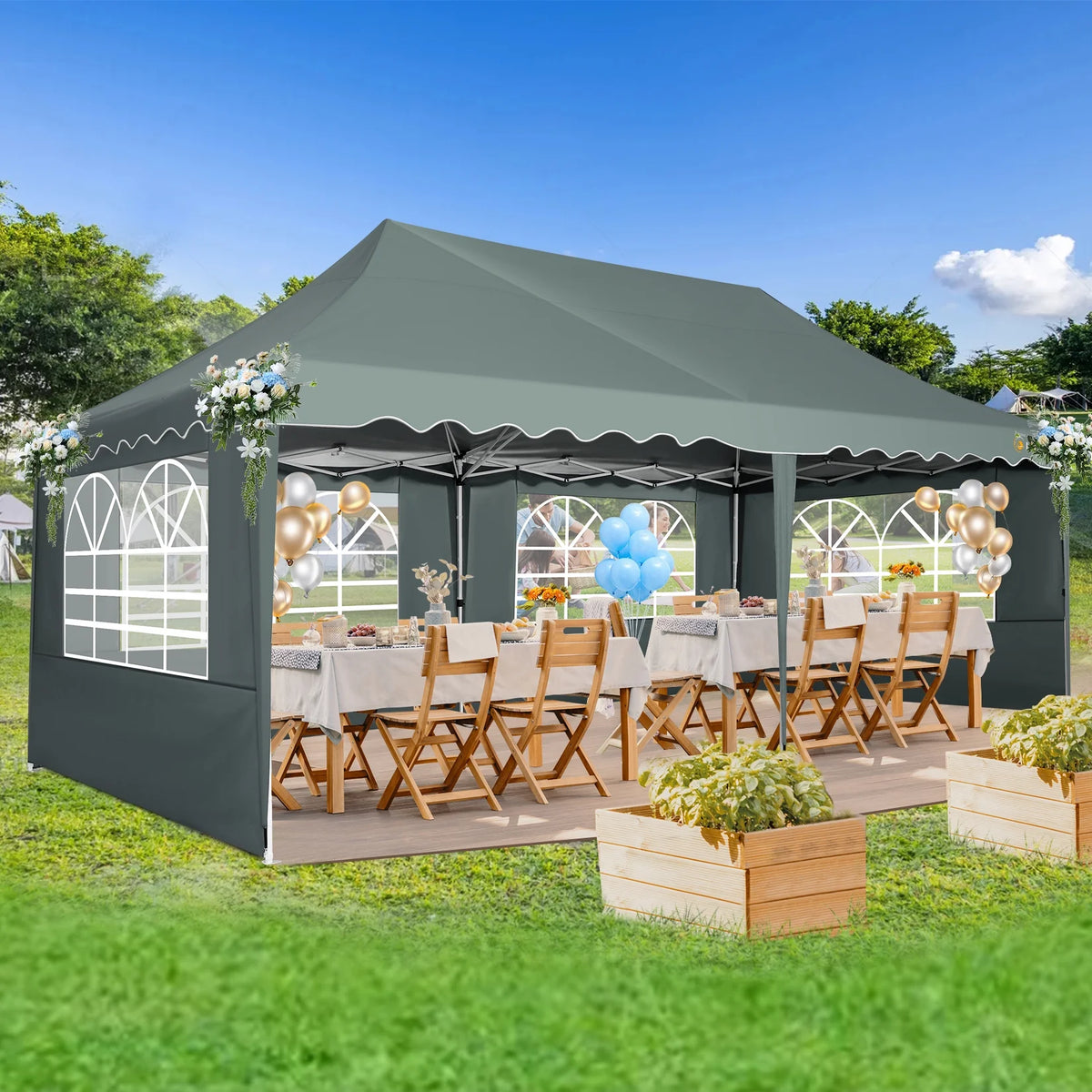 COBIZI 10X20 Pop up Canopy Tent with 6 Removable Side Walls Heavy Duty,Waterproof Adjustable Outdoor Event Party tent Parties,Commercial Instant Portable,Weddings,Camping,with Wheeled Bag,Gray