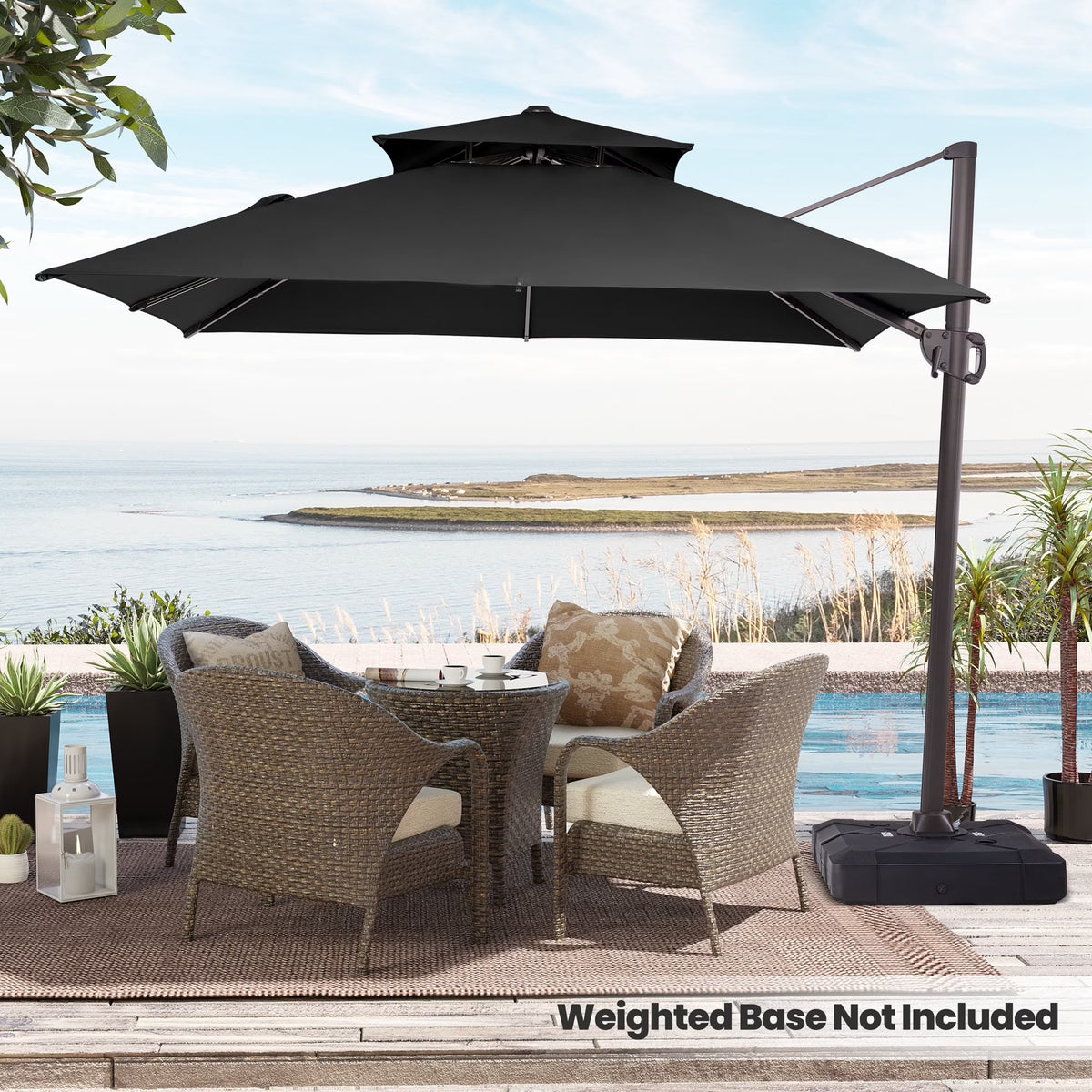 2026 NewPellebant 10 ft. x 10 ft. Square Double Top Patio Cantilever Umbrella, Navy Blue
