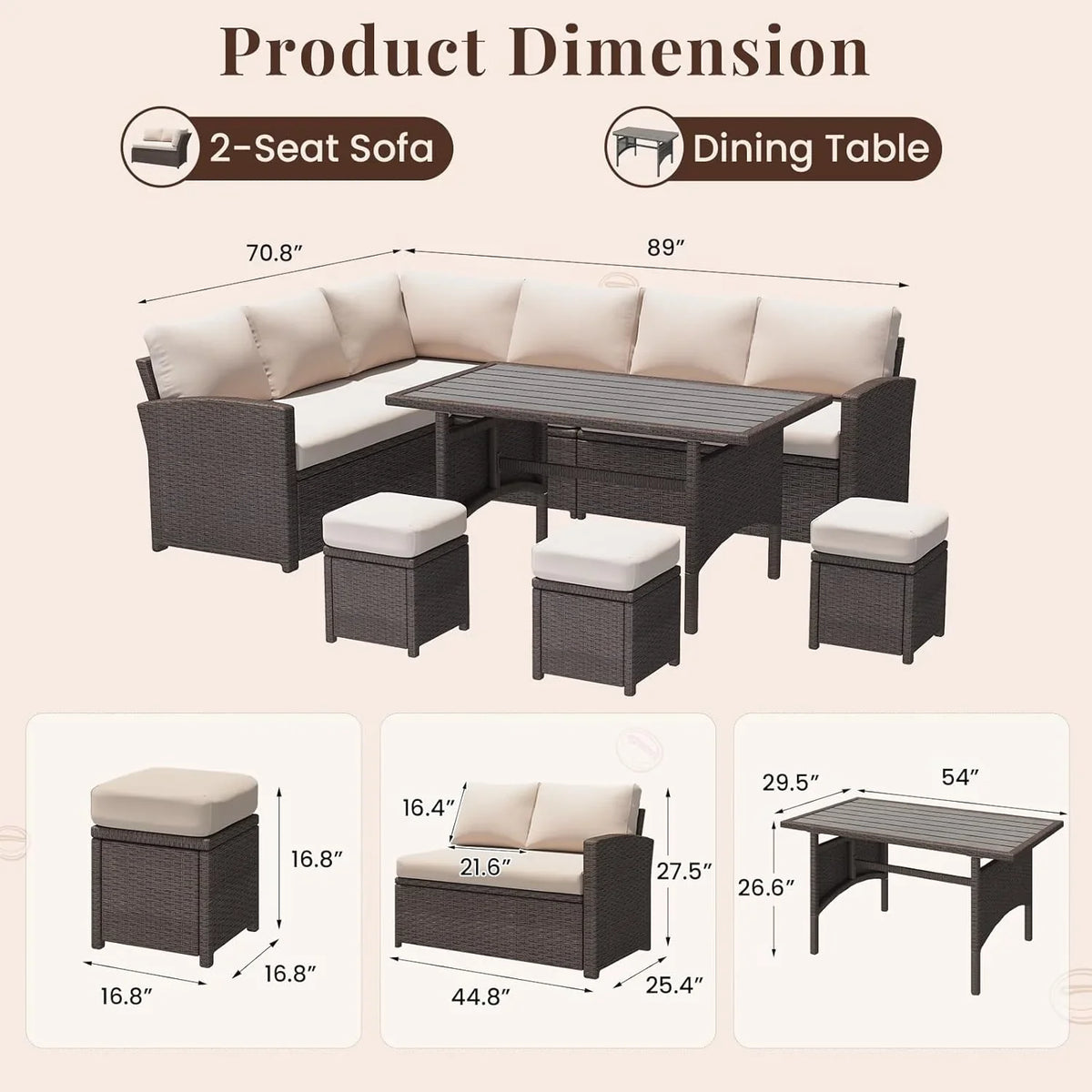 2026 NewAECOJOY 7 Piece Patio Furniture Set PE Rattan Outdoor Dining Set Sectional Sofa Couch with Table Patio Conversation Set in Gray