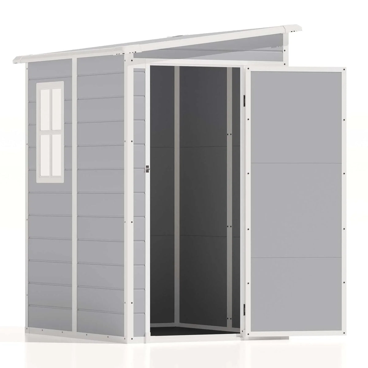 2026 NewPatiowell 5x4 FT Outdoor Storage Shed, Resin Storage Shed with Floor & Window & Lockable Door for Patio Furniture, Garden Tools and Bicycle, White