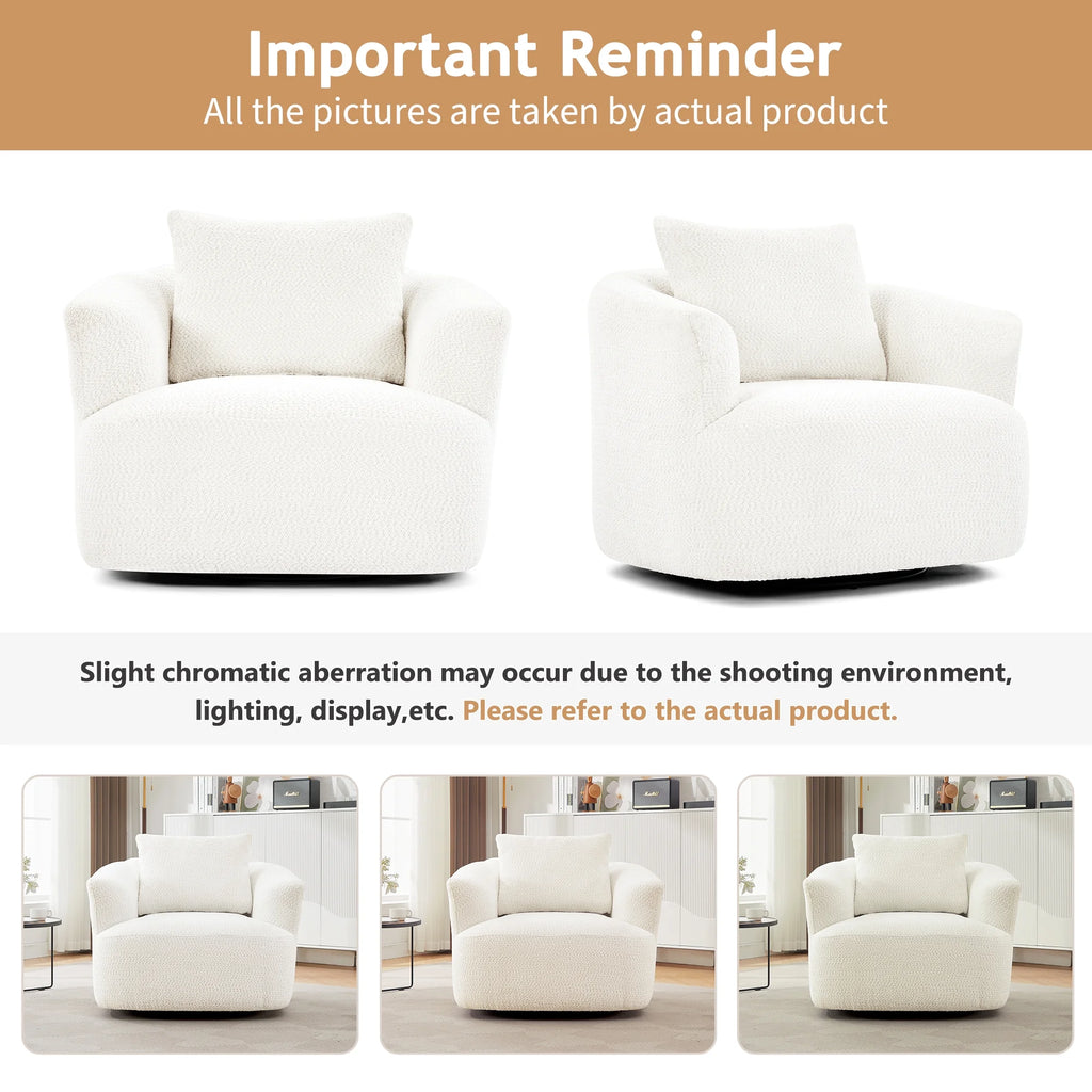 Harper & Bright Designs 360- Swivel Accent Chair, Barrel Chair Swivel Upholstered Sofa Chair with Cushion for Living Room Office, Beige