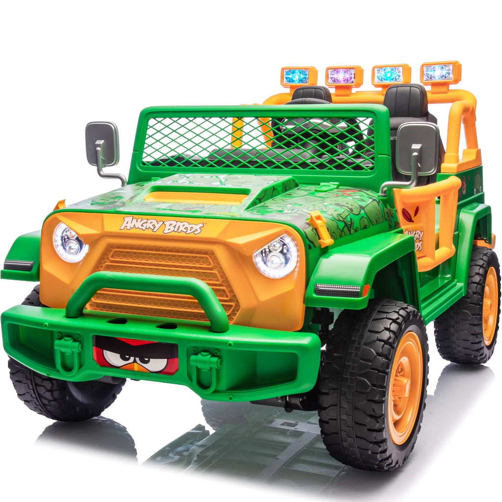 2026 NewJoyracer 24 Volt Ride on Toys for Big Kids, Licensed Angry Birds Ride on Truck with Remote, 2 Seater 4WD Electric Ride ons with Shovel, Bluetooth, Lights, Power Car Wheels for 3-8, 130lbs, Green