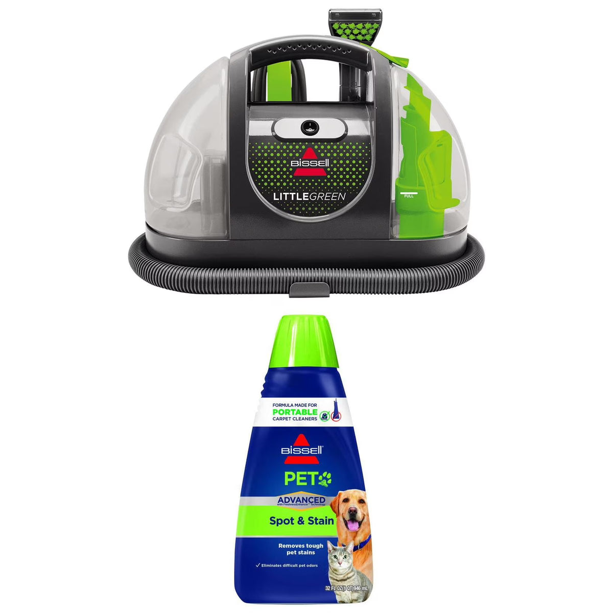 2026 NewBISSELL Little Green Portable Deep Cleaner, for Carpet, Upholstery, and Auto, Lightweight, Strong Suction, Large Tank Capacity, 3369, Green
