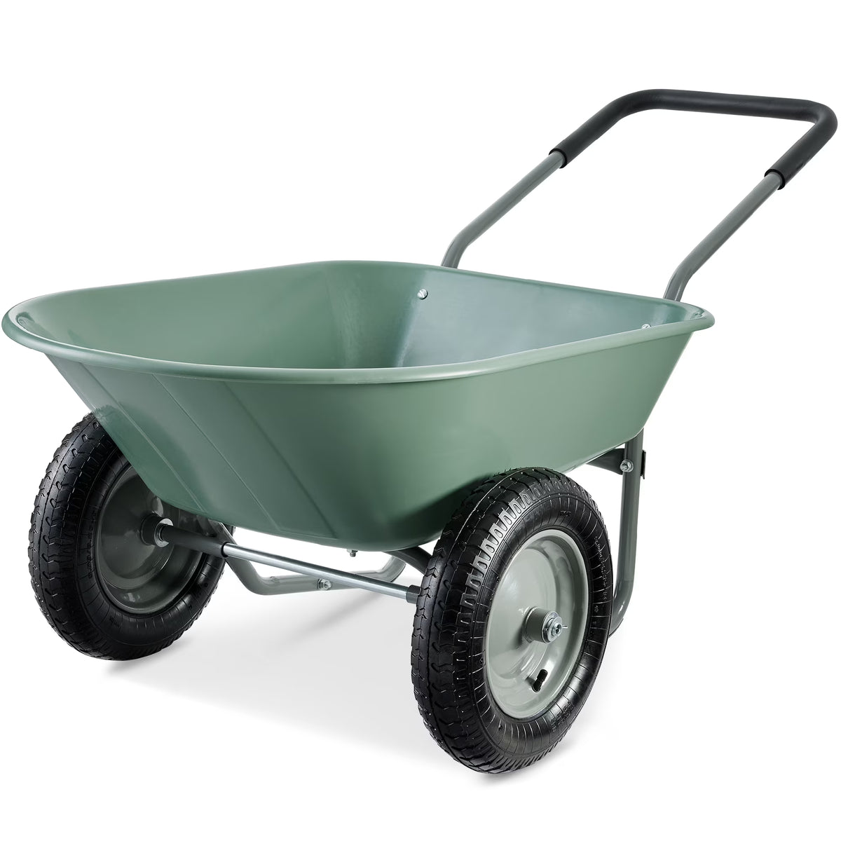 2026 NewBest Choice Products Dual-Wheel Home Wheelbarrow Yard Garden Cart for Lawn, Construction - Green