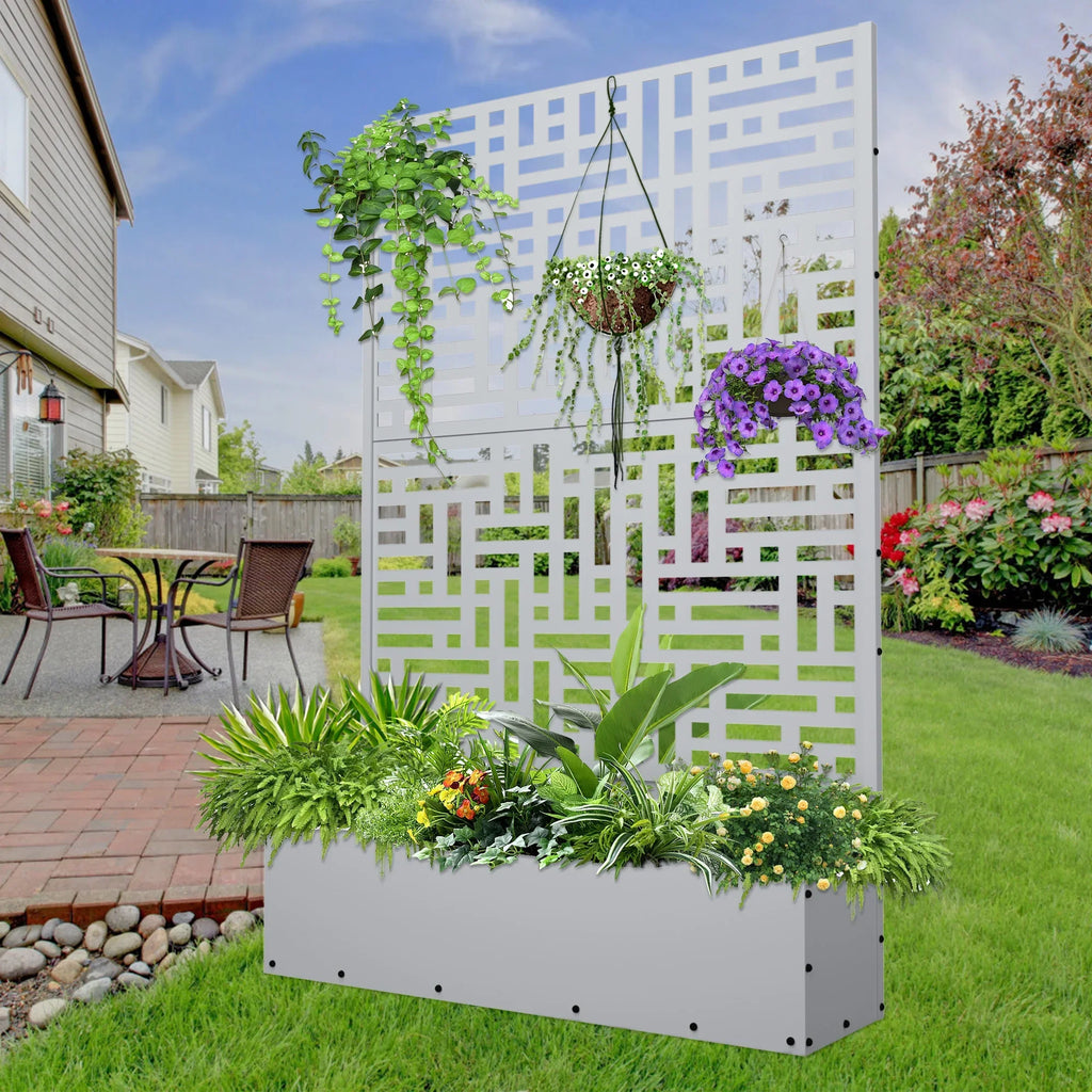2026 NewFOOWIN 71'' H Metal Planter with Trellis, Outdoor Raised Garden Bed for Climbing Plants, Trellis Planter Box with Drainage Hole, Black