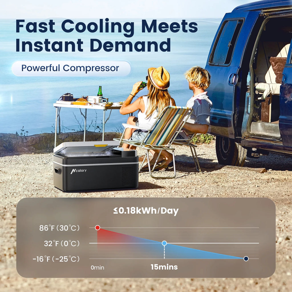 Hcalory 21L Car Refrigerator, 22 Qt Portable Freezer with Compressor, 12/24V DC & 110-240V AC Electric Cooler, -4-H-68-H Cooling Range for Car Truck RV Camping and Home Use, Black