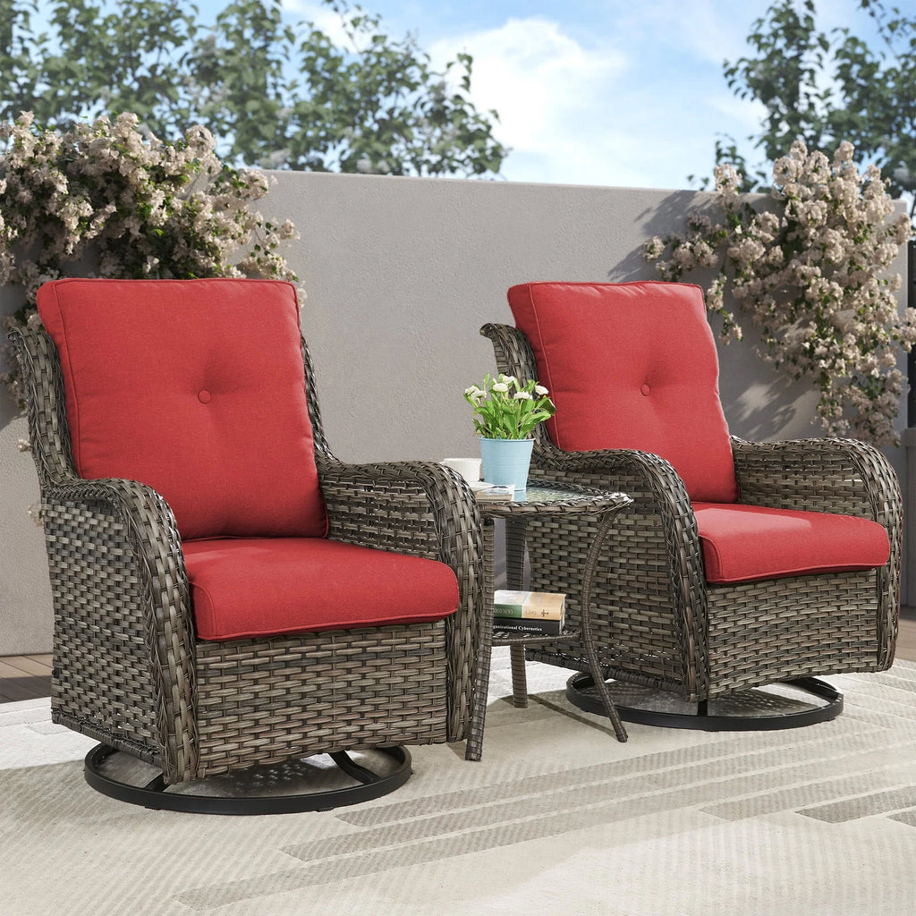 2026 NewPOCASSY 3 Piece Patio Set Outdoor Wicker Glider Rocking and Swivel Chairs with Cushions