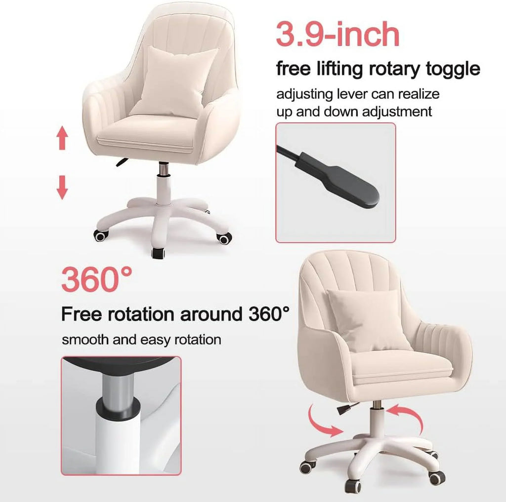 2026 NewHome Office Chair Computer Chair with Mid-Back Upholstered Modern Tufted Computer Task Chair Swivel Height Adjustable Velvet Accent Chair."White"