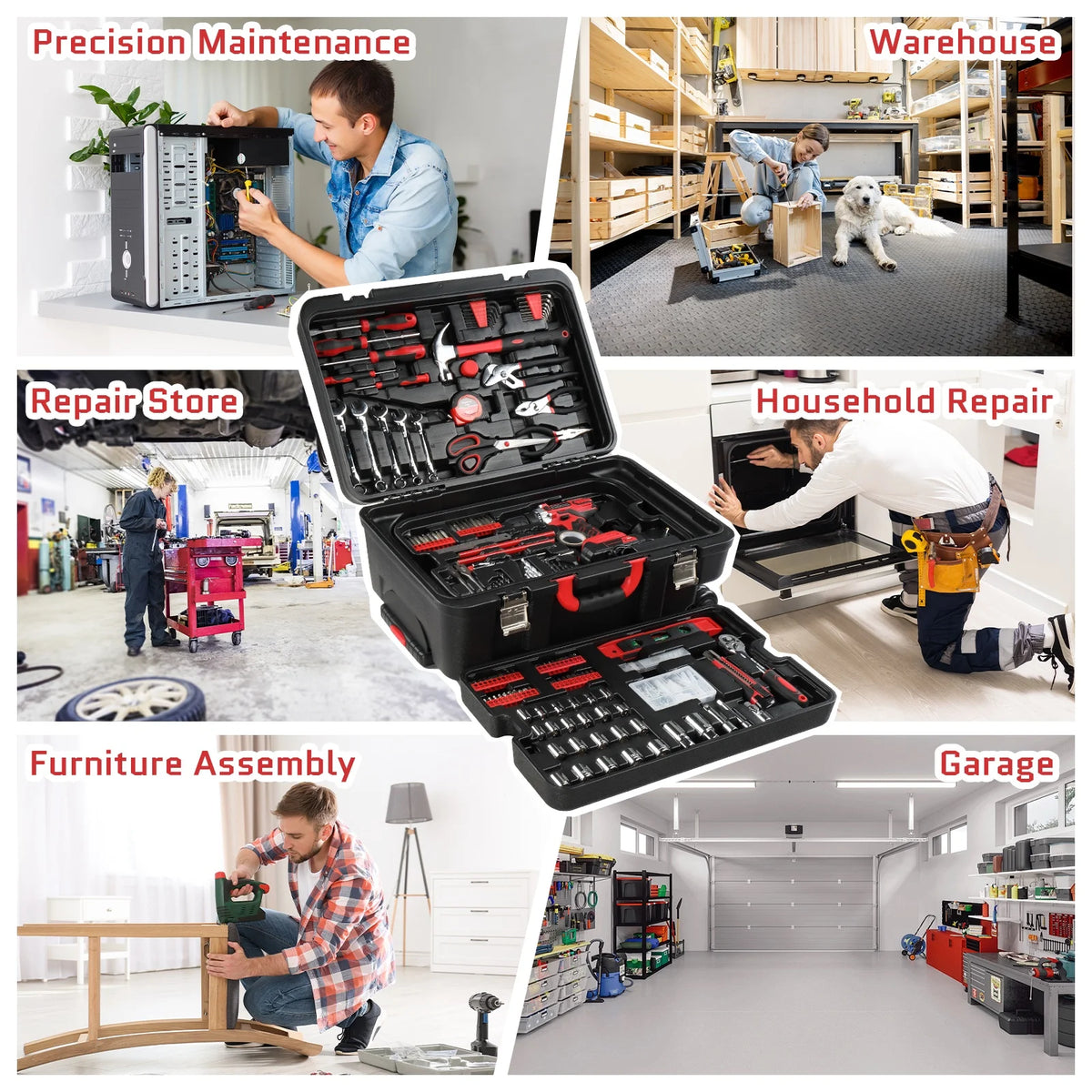 799 Pieces Professional Mechanics Hand Tool Set, Mobile Tool box on Wheels W/Ratchets&Socket, Screwdriver, Tongs, 4-layer Tool Case & Tool Kit, Silver
