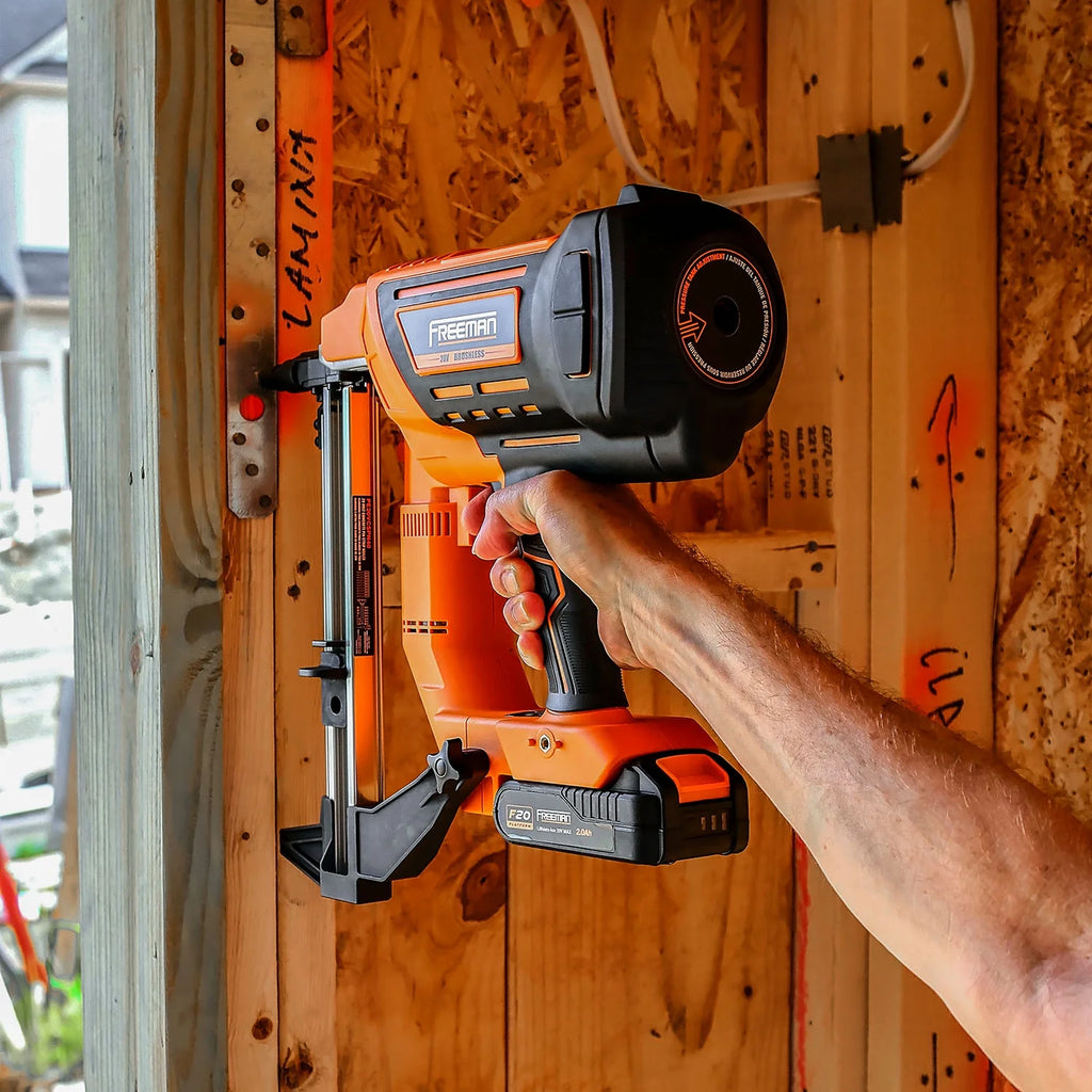 Freeman PE20VCSPN40 20 Volt Cordless and Brushless 1-1/2" Concrete Nailer Kit with Lithium Ion Battery, Charger, and Case -C 750 Shots per Charge