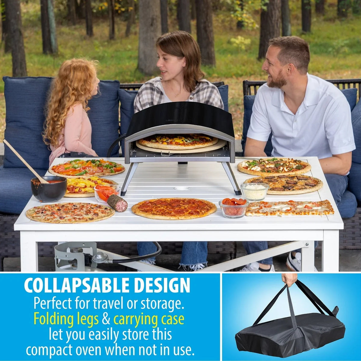 2026 NewDeco Chef Outdoor Gas Pizza Oven, Portable Collapsable Design, Hassle-Free Self-Rotating Baking Stone, Black