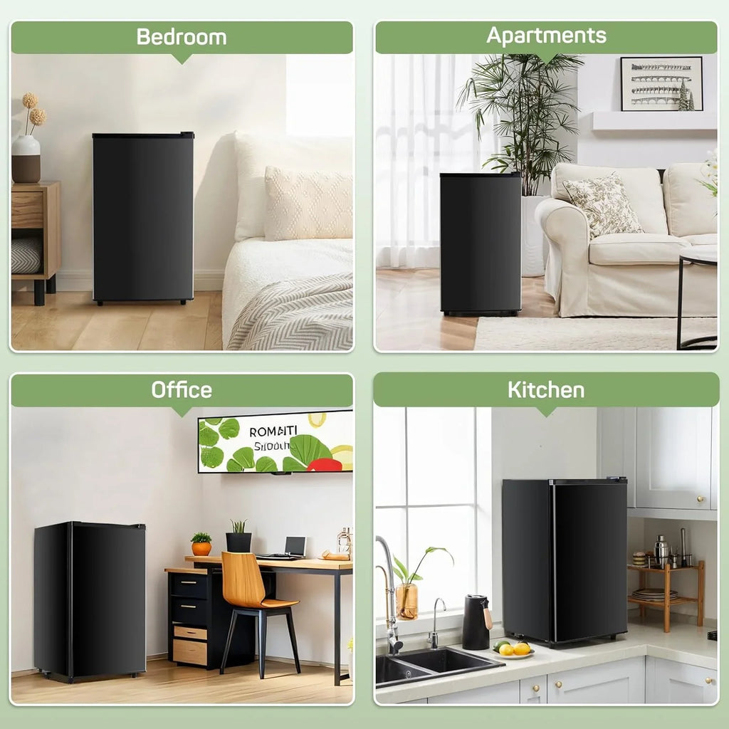 2026 NewMini Fridge for Bedroom 3.2 Cu.Ft Small Refrigerator with Freezer for Dorm Office, Compact Single Door Adjustable Thermostat Low Noise,Black