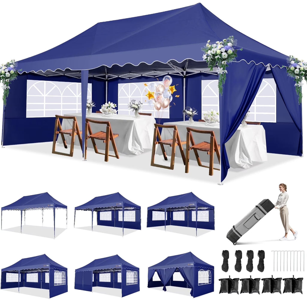 COBIZI 10X20 Pop up Canopy Tent with 6 Removable Side Walls Heavy Duty,Waterproof Adjustable Outdoor Event Party tent Parties,Commercial Instant Portable,Weddings,Camping,with Wheeled Bag,Gray
