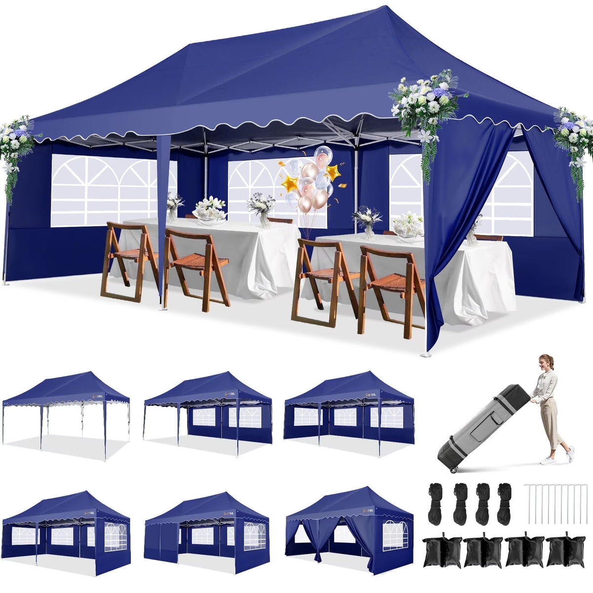 COBIZI 10X20 Pop up Canopy Tent with 6 Removable Side Walls Heavy Duty,Waterproof Adjustable Outdoor Event Party tent Parties,Commercial Instant Portable,Weddings,Camping,with Wheeled Bag,Gray