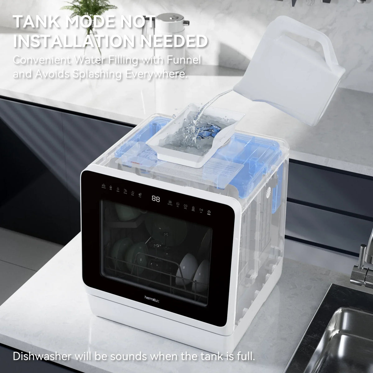 2026 NewHermitlux Portable Countertop Dishwasher, 5 Washing Programs, 5L Built-in Water Tank and Air-Dry Function, HMX-DW03